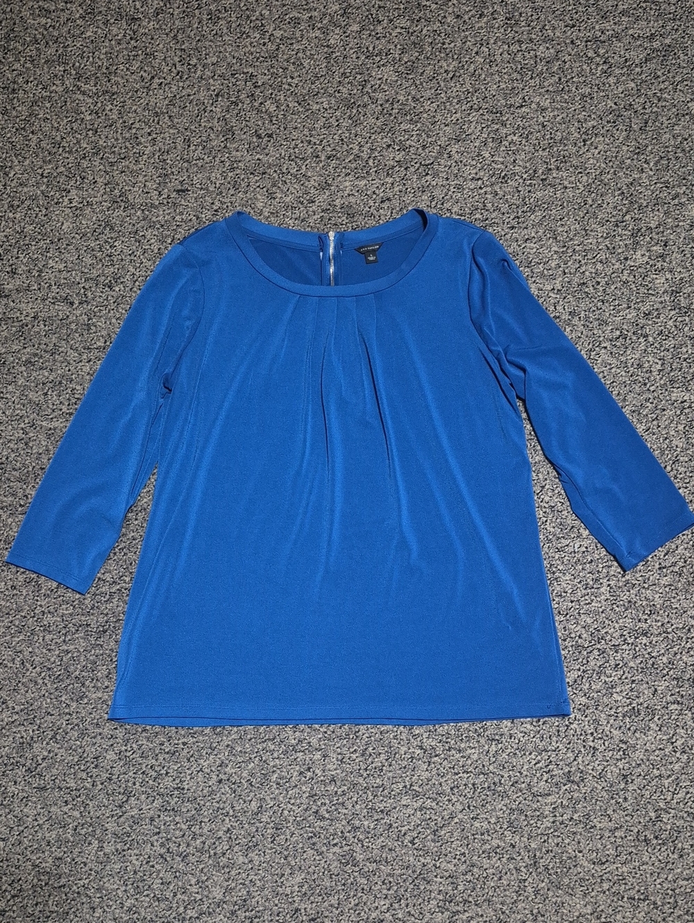 Ann Taylor Cobalt Blue Pleated Scoop Neck Three-Quarter Sleeve Blouse